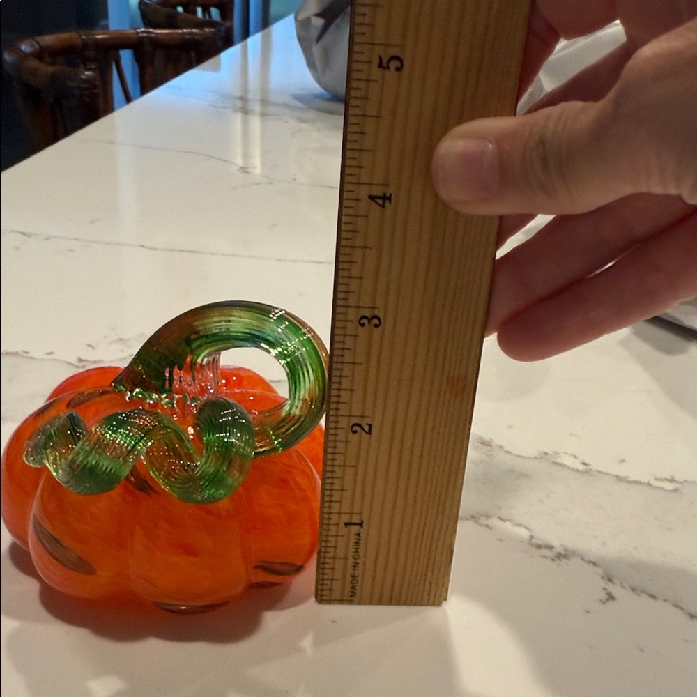 Vibrant Glass Pumpkin Sculpture - Orange and Green - Picture 6 of 6